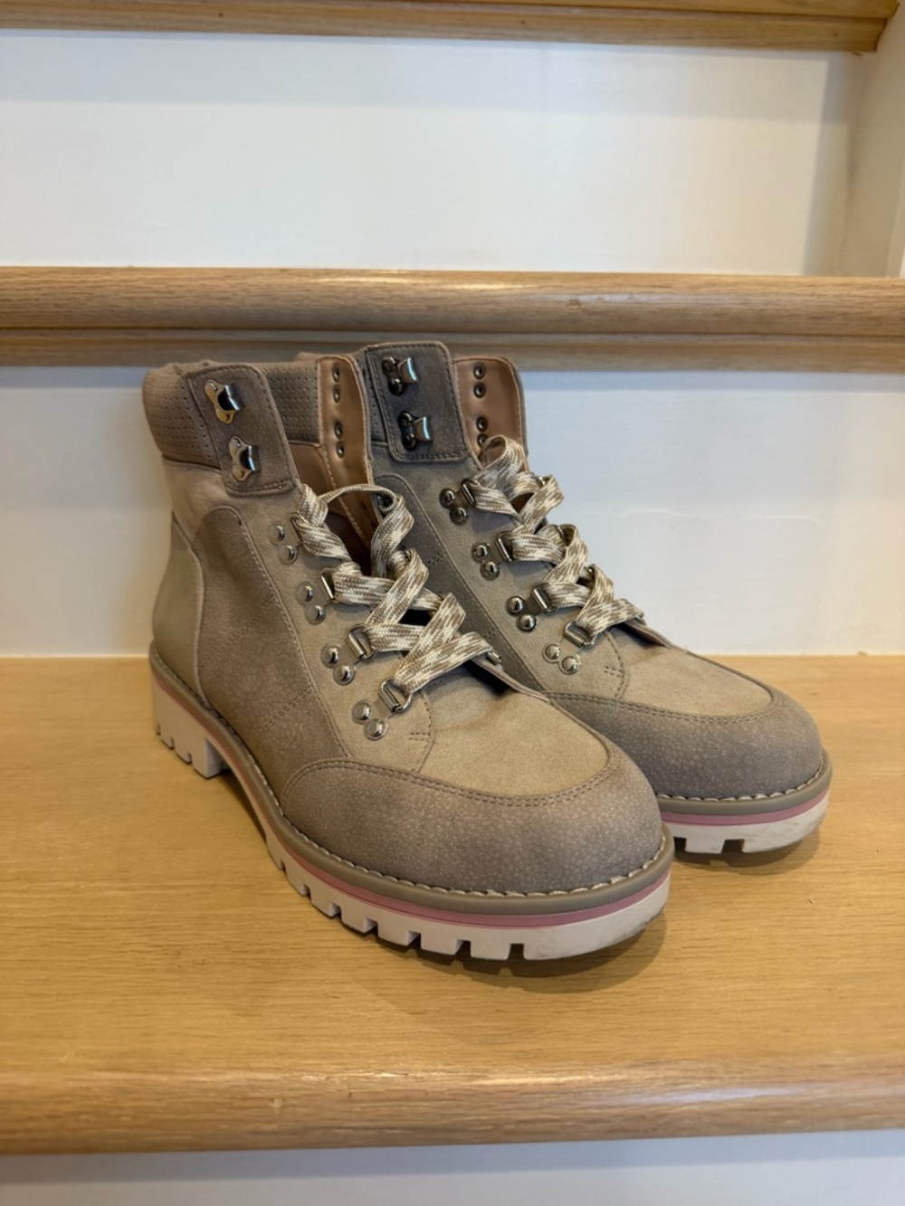 Taupe Lace-Up Suede Boots